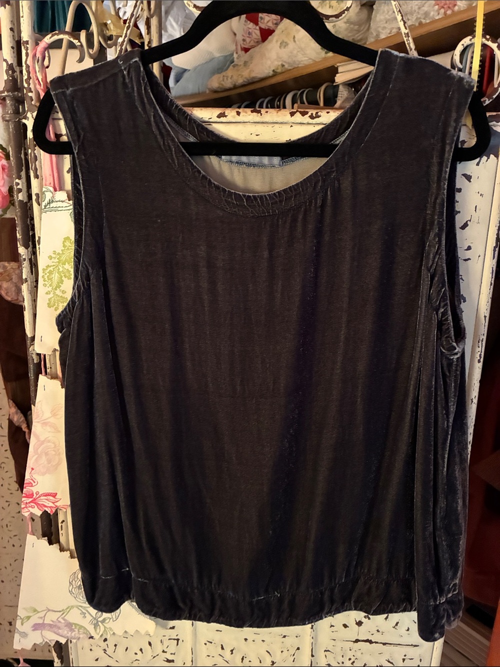 cut loose charcoal velvet sleeveless tank